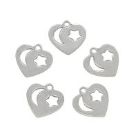 Stainless Steel Heart Pendants, 304 Stainless Steel, original color, 13x0.8mm, Hole:Approx 1.5mm, 100PCs/Bag, Sold By Bag