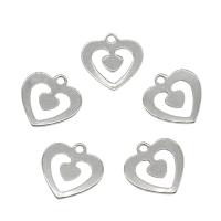 Stainless Steel Heart Pendants, 304 Stainless Steel, original color, 13x0.8mm, Hole:Approx 1.3mm, 100PCs/Bag, Sold By Bag