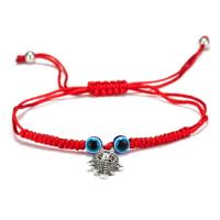 Evil Eye Hamsa Cotton Thread Bracelet with Glass Beads & Zinc Alloy Evil Eye & for woman red Approx 7.08-11 Inch Sold By Lot