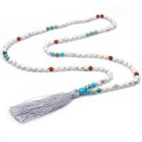 Gemstone Sweater Necklace, with Polyamide, Tassel, fashion jewelry & for woman, 80mm, 6mm, Sold Per Approx 33 Inch Strand