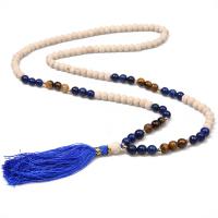 Gemstone Sweater Necklace with Polyamide & Wood Tassel & for woman 80mm 8mm Sold Per Approx 34.6 Inch Strand