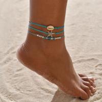 Zinc Alloy Anklet with Nylon Cord & Shell plated three pieces & for woman nickel lead & cadmium free Sold By Set