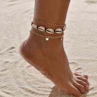 Tibetan Style Anklet, with Nylon Cord & Shell, plated, three pieces & for woman, gold, nickel, lead & cadmium free, Sold By Set