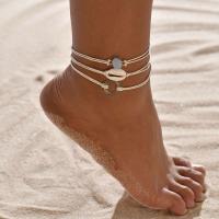 Acrylic Anklet with Nylon Cord & Shell & Zinc Alloy plated three pieces & for woman white nickel lead & cadmium free Sold By Set