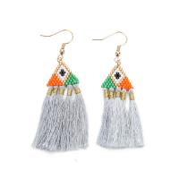 Tibetan Style Tassel Earring, with Cotton Thread & Seedbead, gold color plated, Bohemian style & for woman, nickel, lead & cadmium free, 20x55mm, Sold By Pair