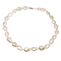 Freshwater Pearl Sweater Chain Necklace, brass lobster clasp, Keshi, silver color plated, for woman, mixed colors, 11-12mm, Sold Per Approx 33.8 Inch Strand