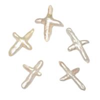 Cultured No Hole Freshwater Pearl Beads, Cross, natural, white, 30x24x5mm-43x31x7mm, Sold By PC