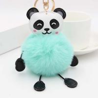 Fur Ball Pom Pom Keychain, Tibetan Style, with Polyester & PU Leather, Panda, plated, durable & fashion jewelry, more colors for choice, nickel, lead & cadmium free, 100x150mm, Sold By PC