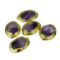 Brass Jewelry Beads, with Amethyst, gold color plated, nickel, lead & cadmium free, 13-14x17-19x5-6mm, Hole:Approx 1mm, 10PCs/Lot, Sold By Lot