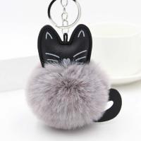 Fur Ball Pom Pom Keychain PU Leather with Polyformaldehyde & Zinc Alloy plated cute & fashion jewelry & Unisex 80mm Sold By PC