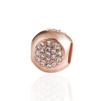 Rhinestone Zinc Alloy Beads plated DIY & with rhinestone rose gold color nickel lead & cadmium free 9*8mm Sold By Bag