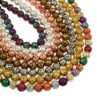 Natürliche Lava Perlen, rund, plattiert, verschiedene Größen vorhanden, keine, Bohrung:ca. 1mm, verkauft von Strang