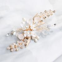 Tibetan Style Alligator Hair Clip, with brass wire, fashion jewelry & for woman & with rhinestone, golden, 12x6cm, Sold By PC