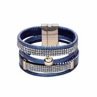 PU Leather Cord Bracelets, with Tibetan Style, plated, fashion jewelry & for woman & with rhinestone, more colors for choice, 250x100x100mm, Sold By PC