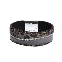 PU Leather Cord Bracelets, with Tibetan Style, plated, fashion jewelry & for woman & with rhinestone, more colors for choice, 20x190mm, Sold By PC
