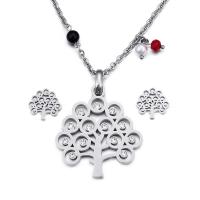 Rhinestone Stainless Steel Jewelry Set, Stud Earring & necklace, with Glass Beads & Plastic Pearl, plated, 2 pieces & for woman & with rhinestone, more colors for choice, 40*38mm,15mm, Length:23.6 Inch, Sold By Set