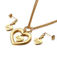 Fashion Stainless Steel Jewelry Sets earring & necklace Heart plated 2 pieces & for woman 14*12mm Length 18.1 Inch Sold By Set