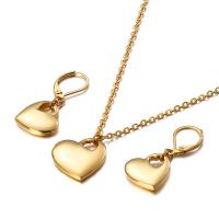 Fashion Stainless Steel Jewelry Sets earring & necklace Heart plated 2 pieces & for woman 15mm Length 19.6 Inch Sold By Set