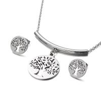 Fashion Stainless Steel Jewelry Sets Stud Earring & necklace plated 2 pieces & for woman 15mm Length 17.7 Inch Sold By Set