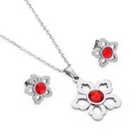 Fashion Stainless Steel Jewelry Sets, Stud Earring & necklace, with Crystal, Flower, plated, 2 pieces & for woman, more colors for choice, 16*15mm, Length:17.7 Inch, Sold By Set