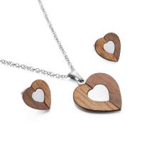 Fashion Stainless Steel Jewelry Sets with Wood Heart plated 2 pieces & for woman 15*15mm Length 17.7 Inch Sold By Set