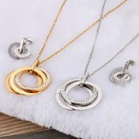 Rhinestone Stainless Steel Jewelry Set, earring & necklace, plated, 2 pieces & for woman & with rhinestone, more colors for choice, 23*18mm, Length:19.6 Inch, Sold By Set