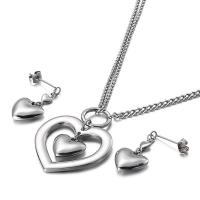 Fashion Stainless Steel Jewelry Sets, earring & necklace, Heart, plated, 2 pieces & for woman, more colors for choice, 15mm, Length:18.1 Inch, Sold By Set
