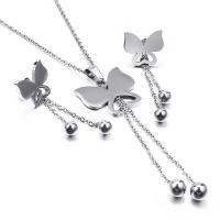 Fashion Stainless Steel Jewelry Sets earring & necklace plated 2 pieces & for woman 45*15mm Length 19.6 Inch Sold By Set