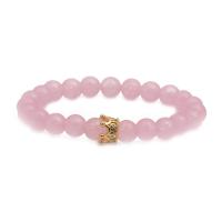 Natural Gemstone Bracelets with Micro Pave Cubic Zirconia Brass Crown Charms plated & Unisex 8mm Sold Per 7.4 Inch Strand