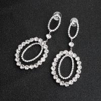 Rhinestone Drop Earring with zinc alloy earnut & fashion jewelry & for woman silver color Sold By Pair