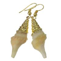 Brass Drop Earring, with Shell, Shell, gold color plated, fashion jewelry & for woman, nickel, lead & cadmium free, 55mm,13x36mm, 5Pairs/Lot, Sold By Lot