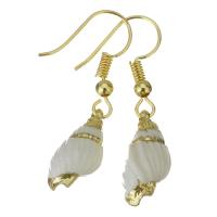 Brass Drop Earring, with Shell, Shell, gold color plated, fashion jewelry & for woman, nickel, lead & cadmium free, 36-37mm,9-10x17-18mm, 5Pairs/Lot, Sold By Lot