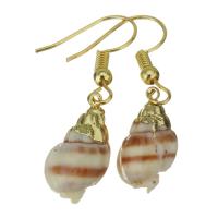 Brass Drop Earring, with Shell, Shell, gold color plated, fashion jewelry & for woman, nickel, lead & cadmium free, 37mm,10x17-18mm, 5Pairs/Lot, Sold By Lot