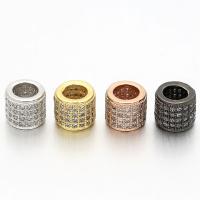 Brass European Large Hole Beads, Column, plated, micro pave cubic zirconia, more colors for choice, nickel, lead & cadmium free, 7x6mm, Hole:Approx 4mm, 5PCs/Bag, Sold By Bag