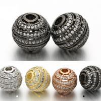 Cubic Zirconia Micro Pave Brass Beads, Round, plated, micro pave cubic zirconia, more colors for choice, nickel, lead & cadmium free, 9x10mm, Hole:Approx 2.6mm, 5PCs/Bag, Sold By Bag
