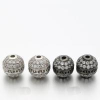 Perles cubes en laiton zircon Micro Pave, Rond, Placage, pavé de micro zircon & creux, plus de couleurs à choisir, protéger l'environnement, sans nickel, plomb et cadmium, 9x9mm, Trou:Environ 1mm, 5PC/sac, Vendu par sac