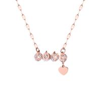 Титановые стали ожерелье, титан, с Кристаллы, с 5cm наполнитель цепи, плакированный цветом розового золота, Женский, Продан через Приблизительно 14.9 дюймовый Strand