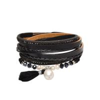 PU Leather Cord Bracelets, with Freshwater Pearl & Crystal & Tibetan Style, plated, fashion jewelry & for woman, more colors for choice, 40mm, Sold Per Approx 15.55 Inch Strand