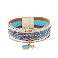 PU Leather Cord Bracelets with Zinc Alloy plated fashion jewelry & for woman & with rhinestone 35mm Sold Per Approx 8.26 Inch Strand
