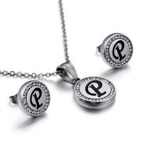Fashion Stainless Steel Jewelry Sets Stud Earring & necklace plated 2 pieces & for woman & with rhinestone 450*2mm 15mm Sold By Set