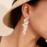 Pendientes de Aleación de Zinc, con Perlas plásticas, chapado, para mujer, dorado, libre de níquel, plomo & cadmio, Vendido por Par