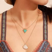 Zinc Alloy Jewelry Necklace with turquoise & Shell plated Double Layer & for woman golden nickel lead & cadmium free Sold By Strand