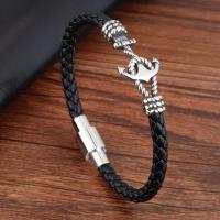 PU Leather Cord Bracelets with Stainless Steel handmade Unisex & woven pattern black Sold By Strand