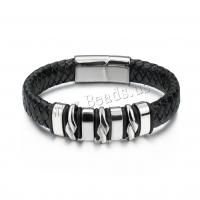PU Leather Bracelet, with Stainless Steel, different size for choice & for man, 12mm, Sold By Strand