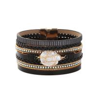 PU Leather Cord Bracelets with Freshwater Pearl & Zinc Alloy plated fashion jewelry & for woman & with rhinestone 35mm Length Approx 8.26 Inch Sold By PC
