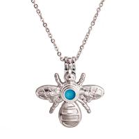 Stainless Steel Aromatherapy Necklace, Bee, plated, fashion jewelry & for woman, silver color, 36*34mm, Length:19.6 Inch, 10Strands/Lot, Sold By Lot