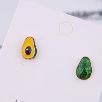 Zinc Alloy Stud Earring Avocado plated for woman & enamel green nickel lead & cadmium free 12*8mm Sold By Pair
