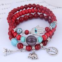 Acrylic Bracelets, with Tibetan Style, plated, multilayer & for woman & with rhinestone, more colors for choice, 170mm, Sold By Strand