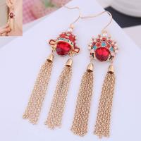Zinc Alloy Drop Earrings with Glass & Plastic Pearl & enamel plated for woman golden nickel lead & cadmium free 65*18mm Sold By Pair