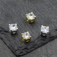 925 Sterling Silver Beads, Square, plated, with rhinestone, more colors for choice, 3.70mm, Hole:Approx 1mm, Sold By PC